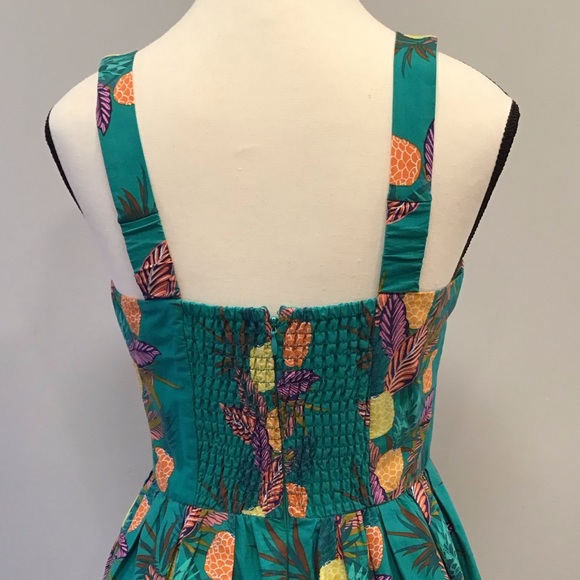 1901 MIdi Tropical Pineapple Sundress with Pockets Sleeveless ALine Teal Dress - Picture 13 of 16